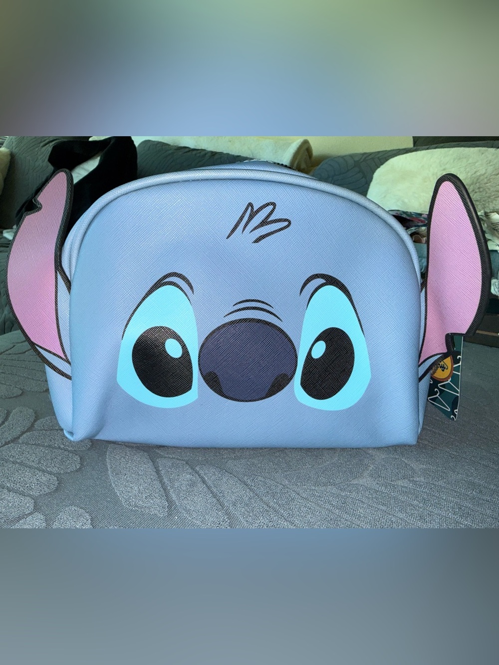Stitch Face Cosmetic Bag - Light Blue with Pink Ears